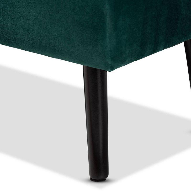 Caine Green Velvet Upholstered Storage Bench with Dark Wood Legs