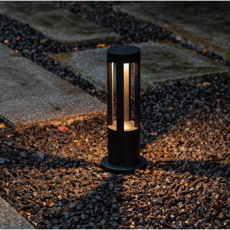 Gardenised Gardenised 15.75-inch Round Led Bollard Path Lights – Durable Decorative Aluminum Wired Landscape Lighting For Walkways, Gardens, Pools, Porches, Driveways, And Surrounding Areas, Black