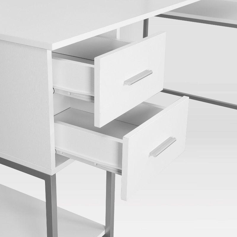 L Shape Desk with Hutch and Storage White - Techni Mobili: Industrial Style, Engineered Wood, Steel Frame, Ample Workspace