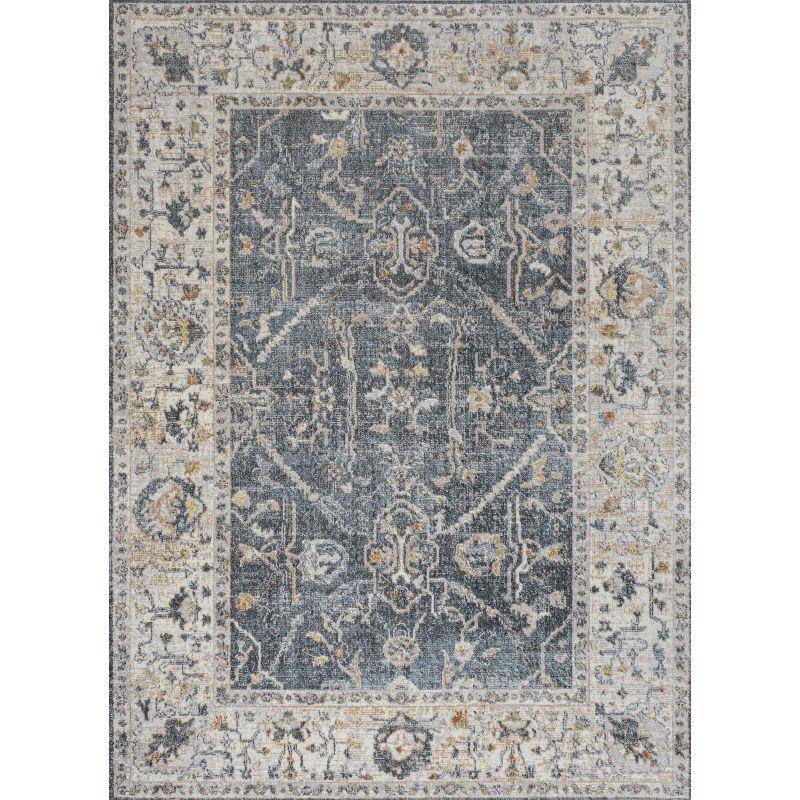 Dark Gray and Cream 8' x 10' Reversible Washable Synthetic Area Rug