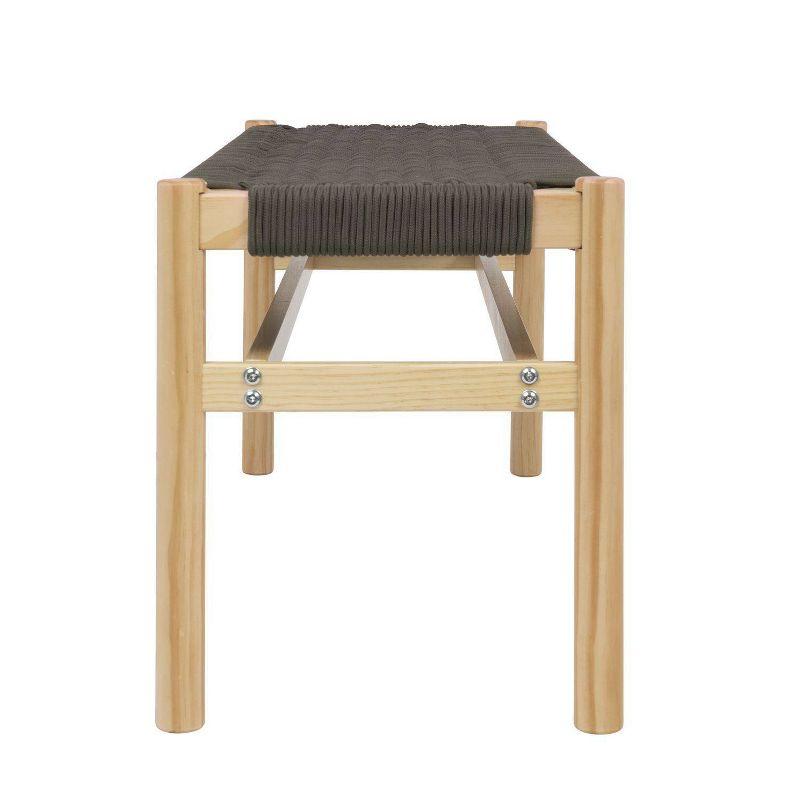 Storied Home Fernway Solid Wood and Woven Rope Entryway Bench Moss Green: Pine Frame, Cotton Upholstery