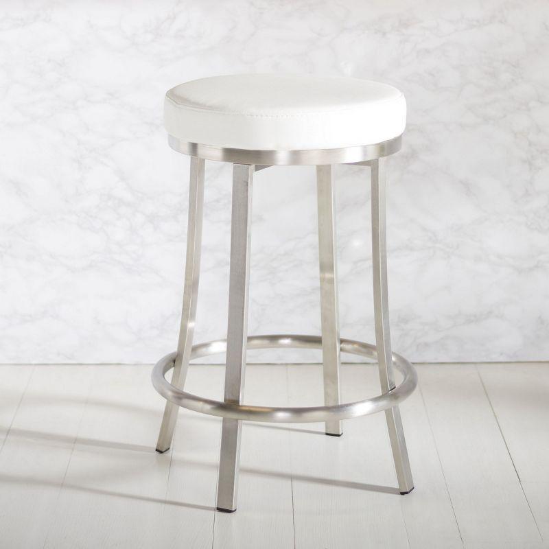 White Faux Leather and Metal Swivel Counter Stool