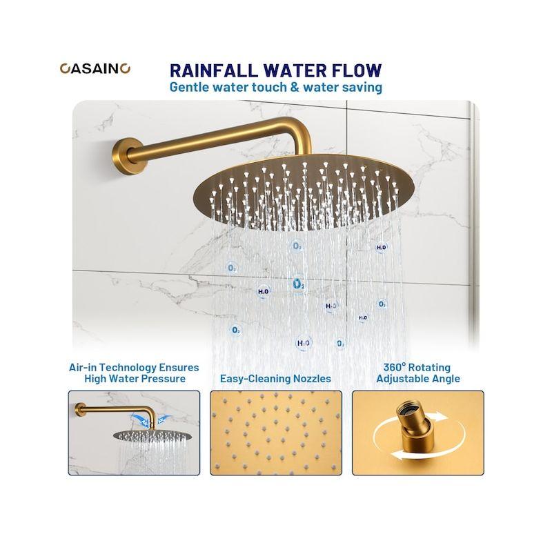 3-Function 12 Inch Temperature Digital Display Shower System With 2-Setting Slider Bar Handheld And 4Pcs Body Jets