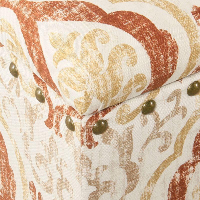 Large Storage Bench with Nailhead Orange/Cream Medallion - HomePop: Upholstered Rectangular Ottoman for Bedroom