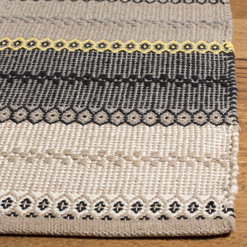 Gray and Beige Striped Wool Cotton 8' x 10' Rug