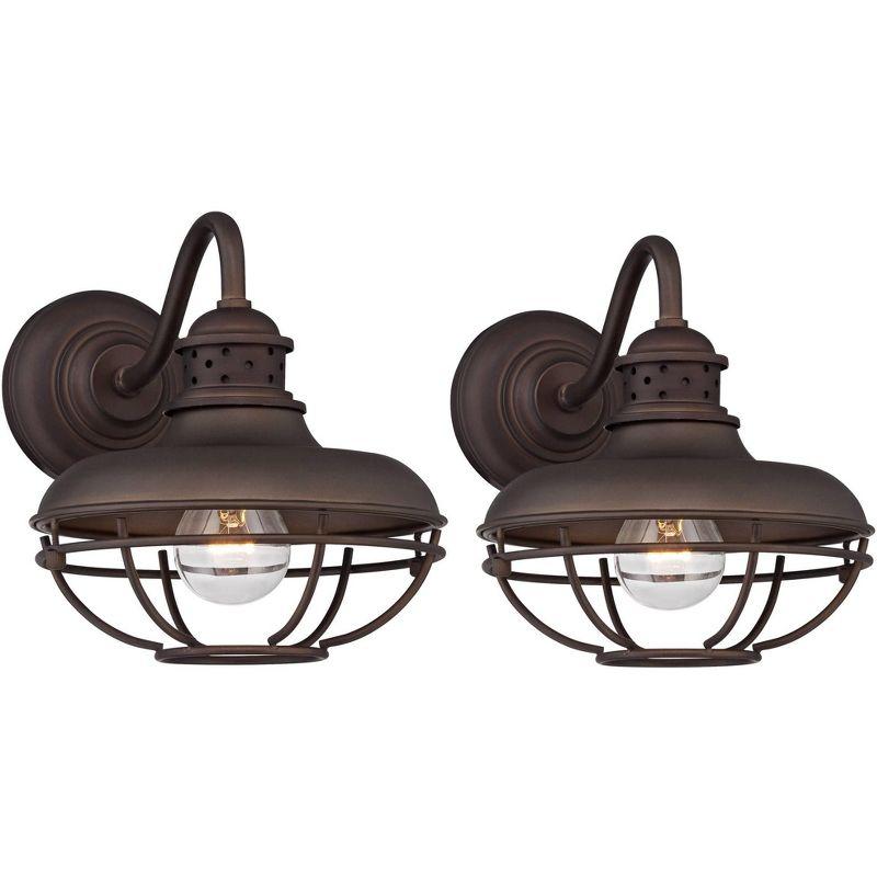 Franklin Park Bronze 9" Industrial Outdoor Wall Lights Set of 2