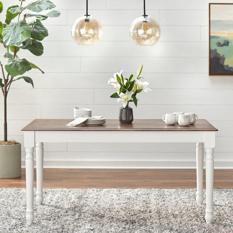 Buylateral 7Pc Skipton Dining Set White/Walnut: Rectangle Table, 6 Wood Chairs, Rubberwood Frame