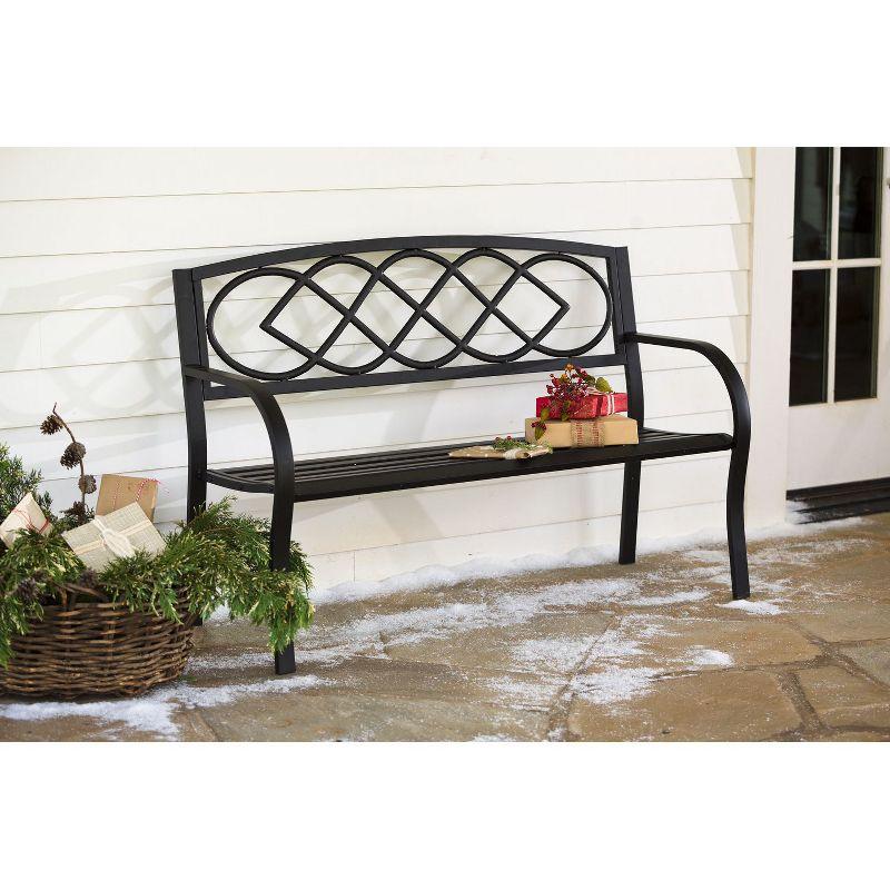 Black Steel and Cast-Iron Celtic Knot Garden Bench