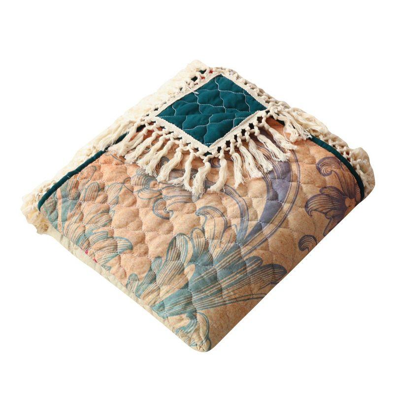 Barefoot Bungalow Eden Peacock Quilted Throw with Crochet Trim