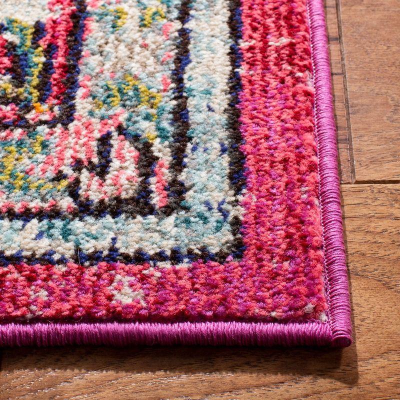 Fuchsia and Blue Distressed Medallion 26'' Synthetic Runner Rug