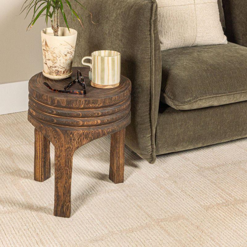 Storied Home Wood Carved Accent Table Marbled Brown