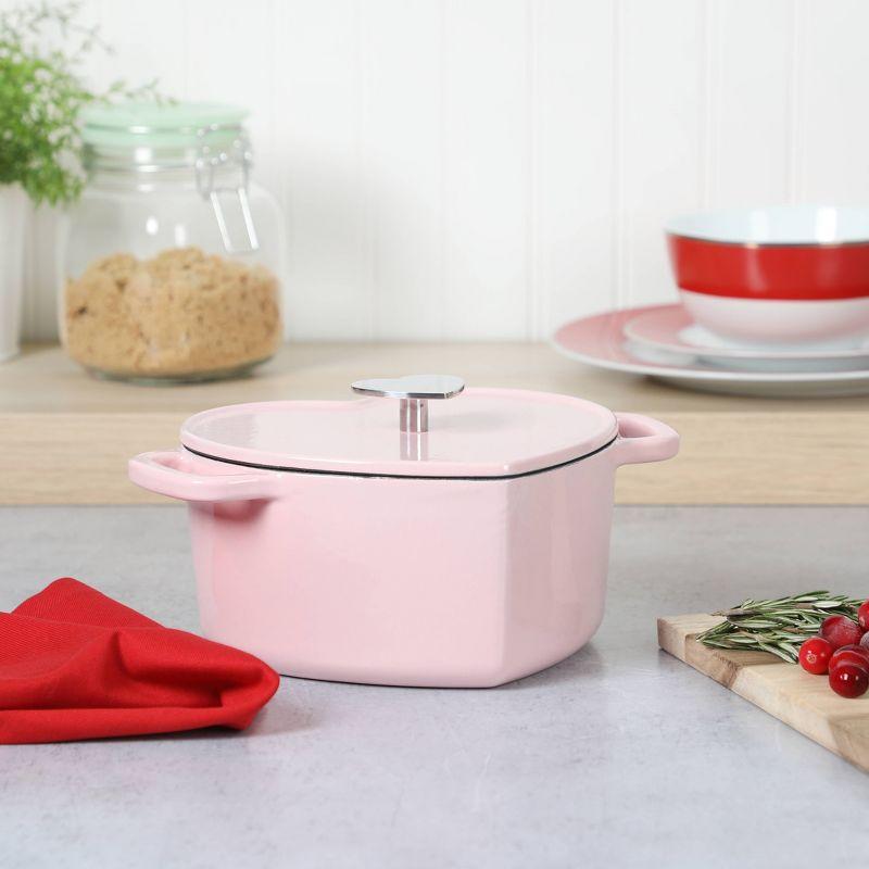 Martha Stewart Heart Shaped 2qt Dutch Oven Pink: Enamel Surface, Oven-Safe, Gas & Electric Compatible, 9.5 lbs