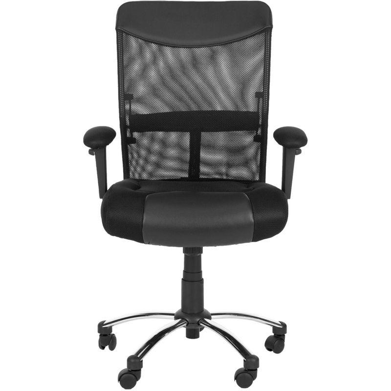 Transitional Black Mesh and Vegan Leather Swivel Desk Chair with Adjustable Arms