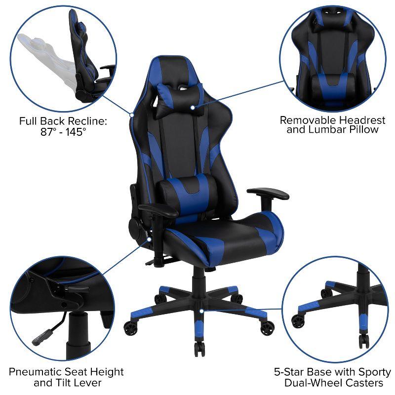 Flash Furniture X20 Gaming Chair Racing Office Ergonomic Computer PC Adjustable Swivel Chair with Reclining Back in Blue LeatherSoft