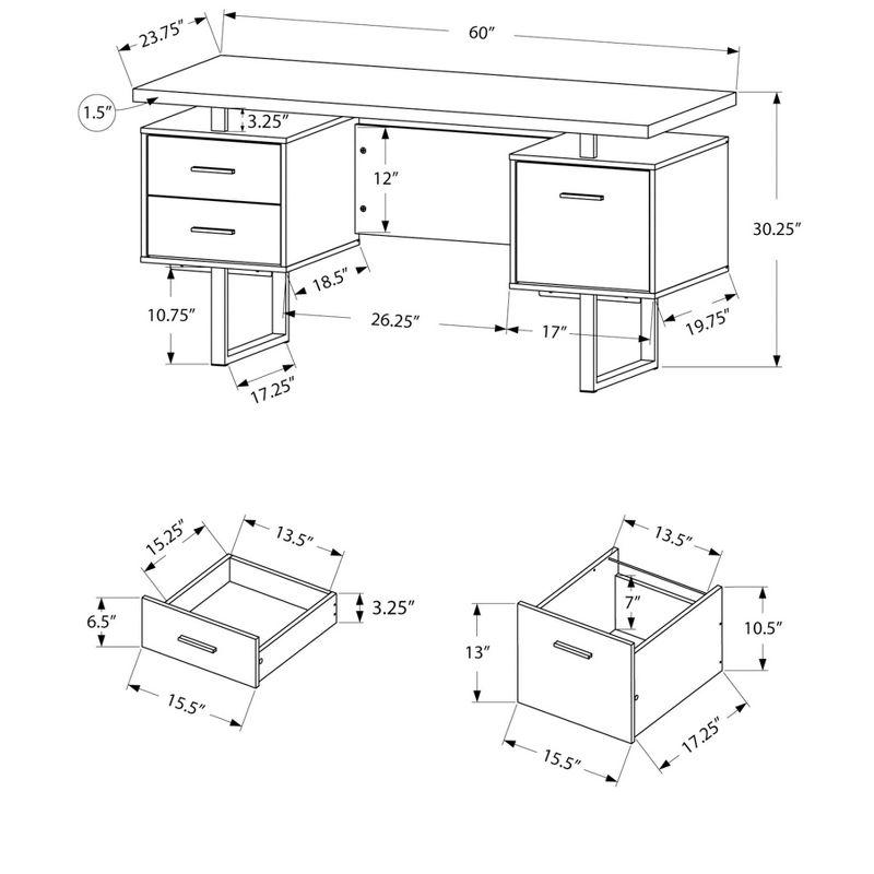 Monarch Specialties Computer Desk Home Office Laptop Left Right Set-Up Storage Drawers 60InchL Work Metal Laminate Grey White Contemporary Modern