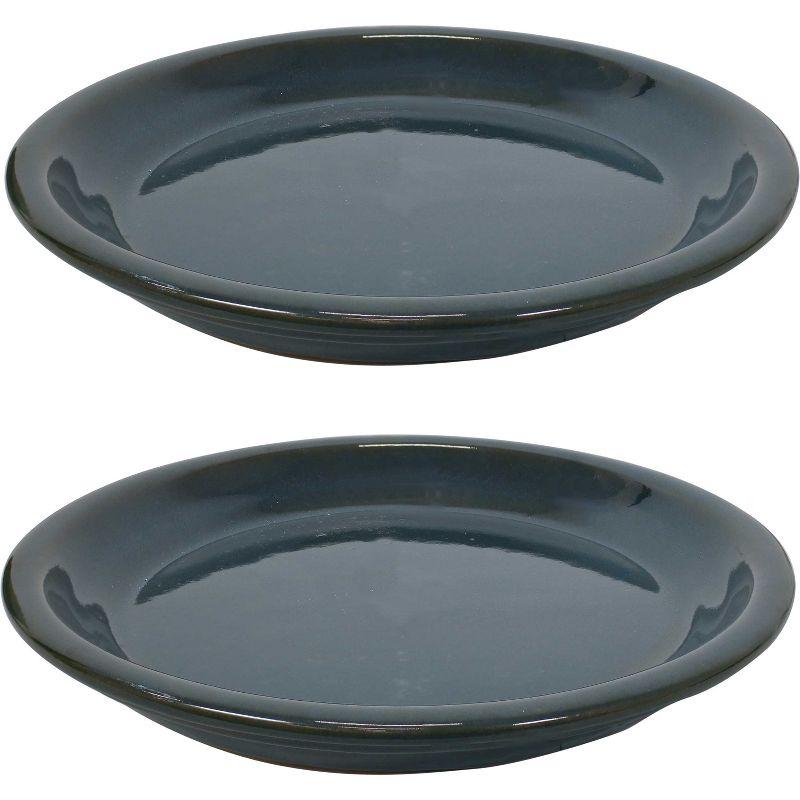 Sunnydaze High-Fired Glazed UV- and Frost-Resistant Ceramic Outdoor Flower Pot Saucer - 9" Diameter - Forest Lake Green - 2-Pack