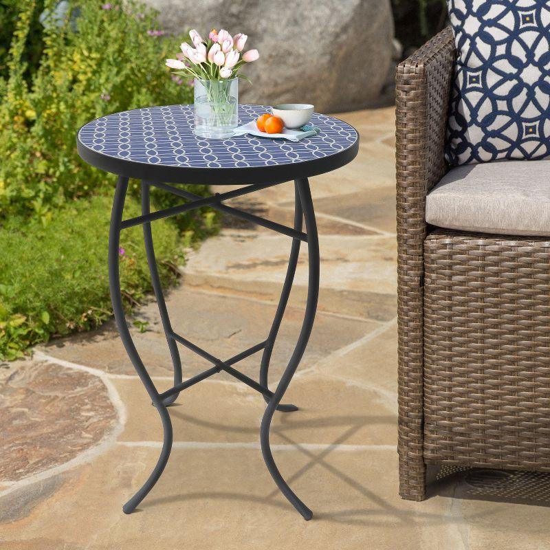 Charming Nautical Blue and White Mosaic Folding Patio Side Table