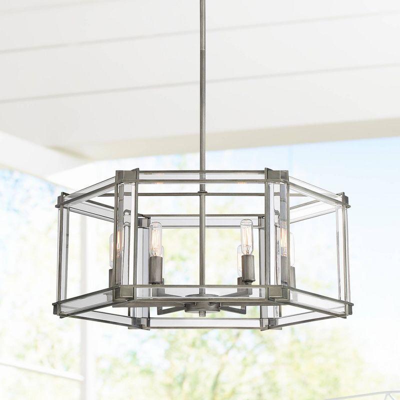 Minka Lavery Antique Nickel Chandelier 24" Wide Industrial Clear Acrylic 6-Light Fixture for Dining Room House Foyer Kitchen Home