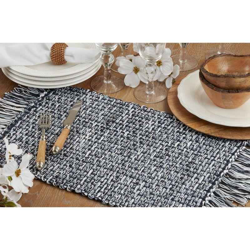 Navy Blue Woven Fabric Placemats with Tassels, Set of 4