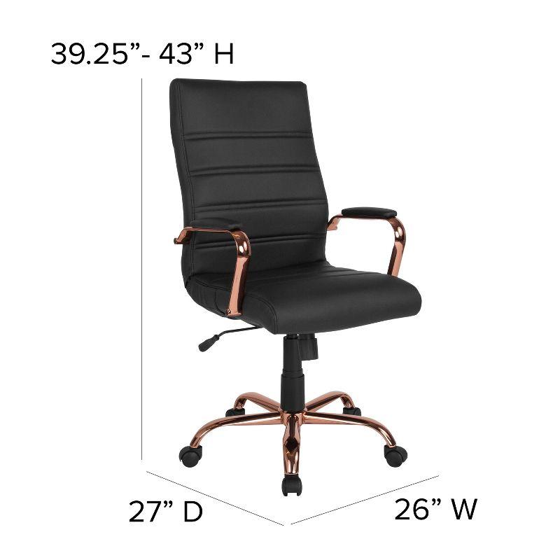 High Back Black LeatherSoft Executive Chair with Rose Gold Metal Base