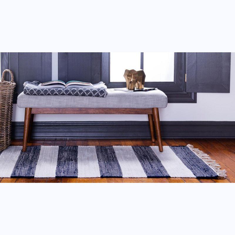 Unique Loom Chindi Rag Collection Area Rug - Striped (2' 7" x 6' 1" Runner Navy Blue/Ivory)