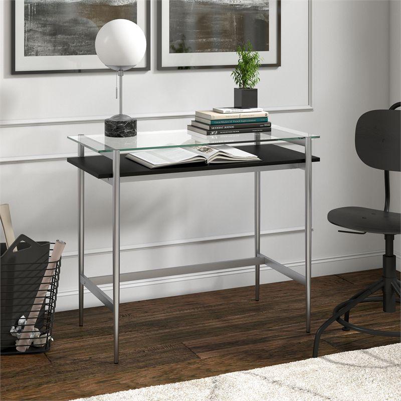 36" Silver Desk with Black Woodgrain Shelf - Henn&Hart