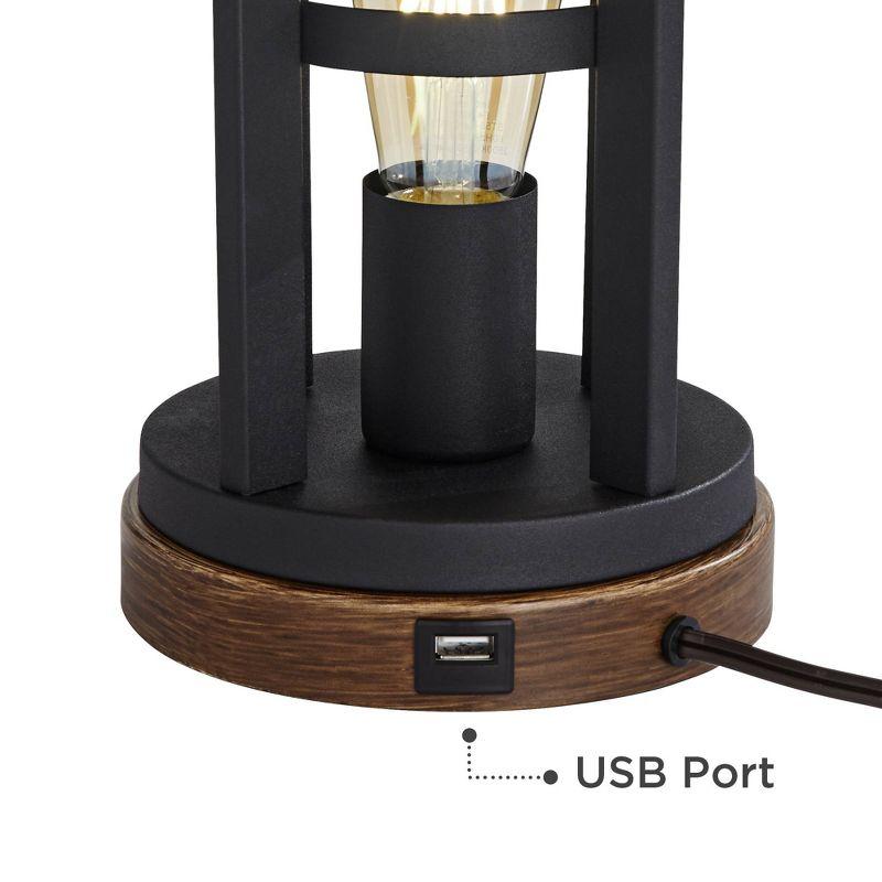 Franklin Iron Works Lucas Western Table Lamps 26" High Set of 2 Bronze with USB Charging Port and Nightlight LED Drum Shade for Bedroom Bedside Desk