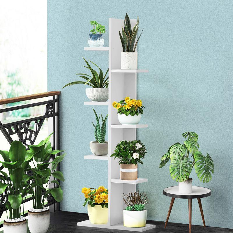 Costway Open Concept Bookshelf Plant Display Shelf Rack Storage Holder Wooden White