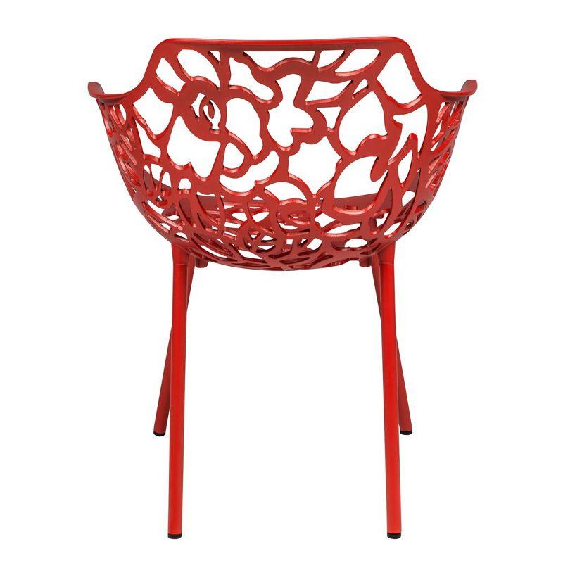 LeisureMod Devon Aluminum Stackable Outdoor Dining Armchair Set of 2, Red