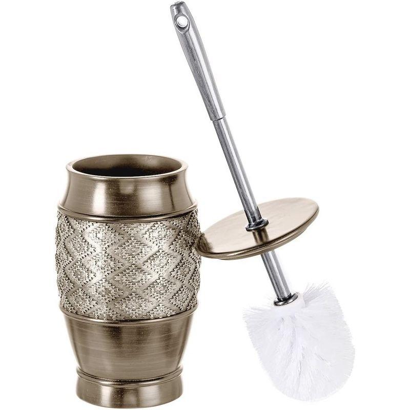 Silver Textured Diamond Pattern Toilet Brush with Holder