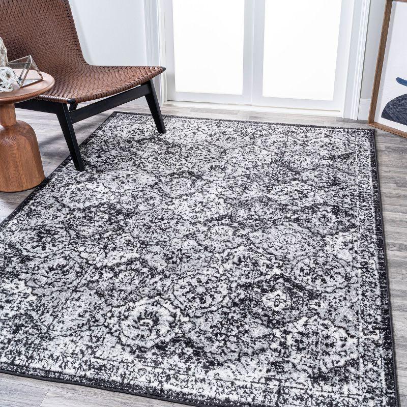 4' x 6' Modern Persian Boho Vintage Trellis Area Rug, Black/Ivory - JONATHAN Y