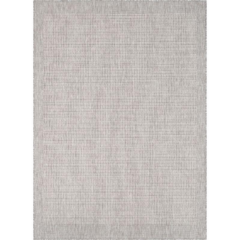 Medusa Clesha Solid Striped Border Indoor Outdoor Gray Ivory Flatweave Rug