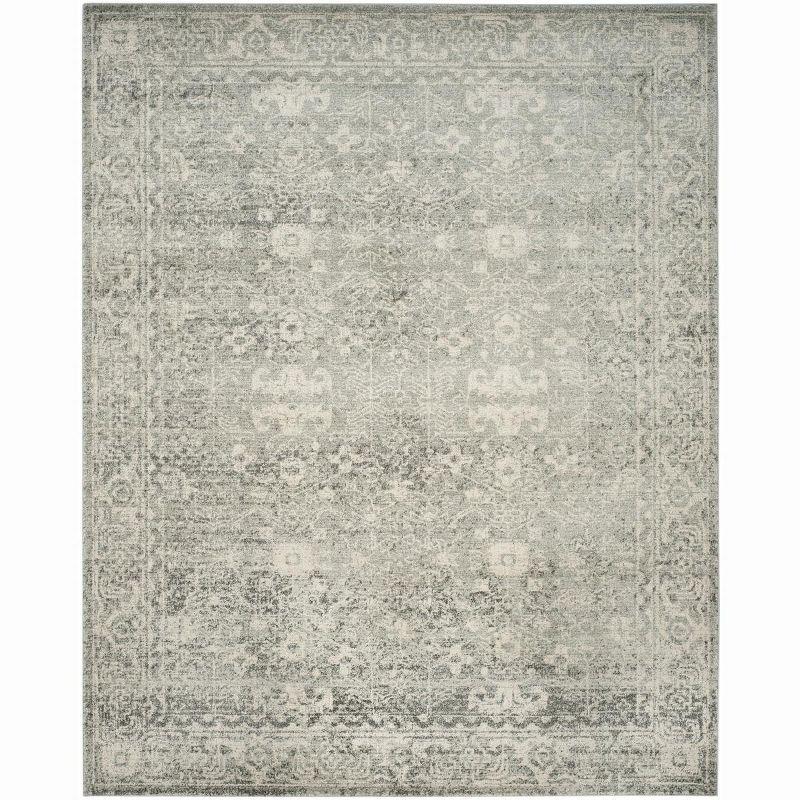 Silver and Ivory Rectangular Synthetic Area Rug