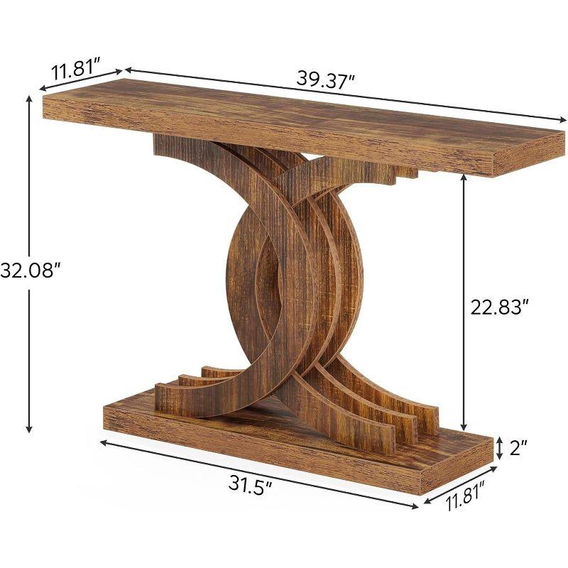 Tribesigns Modern 39-inch Console Tables, Farmhouse Entryway Table with Geometric Base, Wooden Narrow Hallway Table/Sofa Table for Living Room, Brown