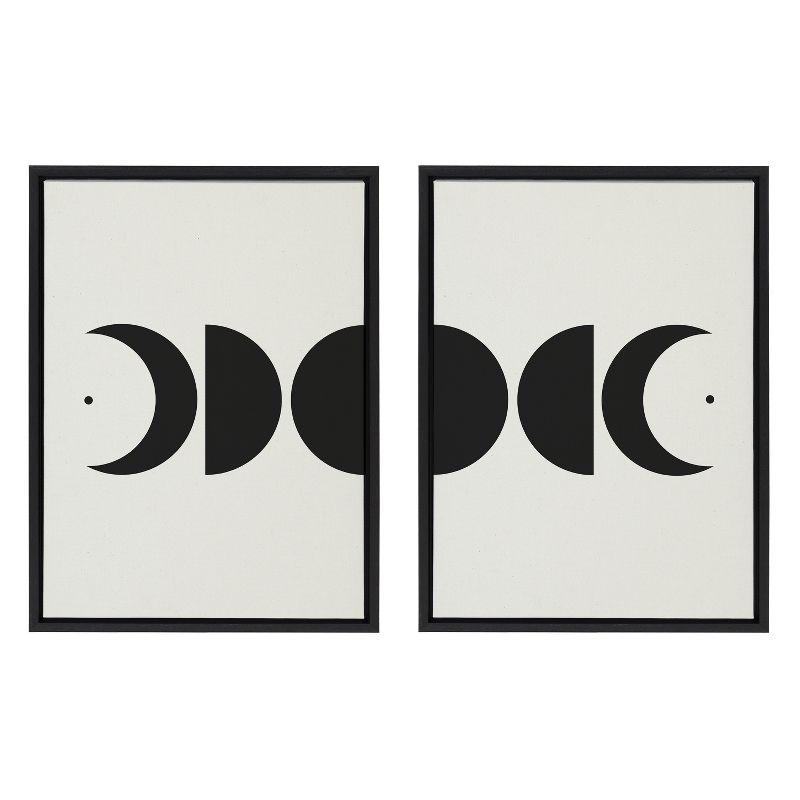 Kate and Laurel Sylvie Modern Geometric Moon Phases Framed Canvas Set by The Creative Bunch Studio, 2 Piece 18x24, Black
