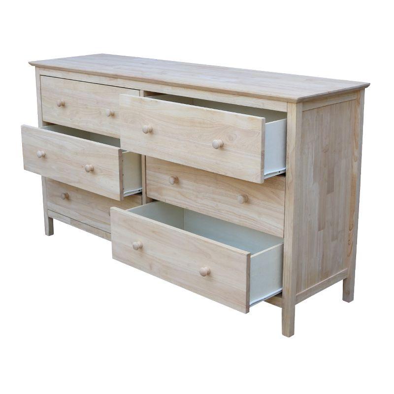 Dresser with 6 Drawers Unfinished - International Concepts: Solid Parawood Bedroom Storage