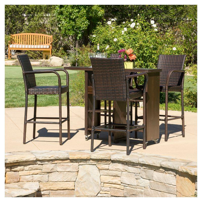 Delfina 4pk Wicker Barstool - Brown - Christopher Knight Home: UV & Weather-Resistant, Powder-Coated Frame