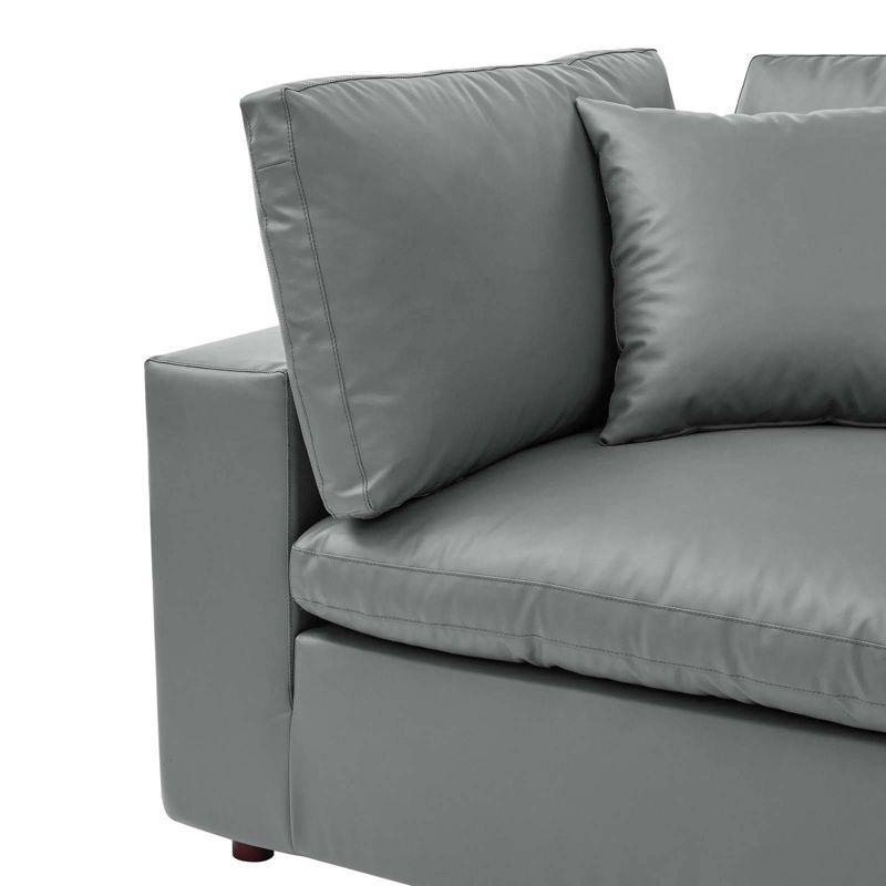 Gray Vegan Leather Overstuffed Corner Chair with Down Cushions