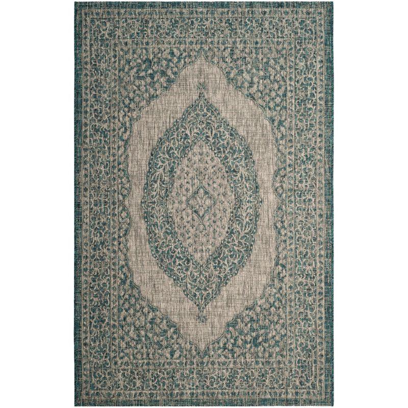 Light Grey & Teal Rectangular Easy-Care Outdoor Rug - 6'7" x 9'6"