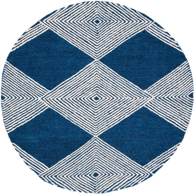 Ivory and Navy Round Hand-Tufted Wool Area Rug