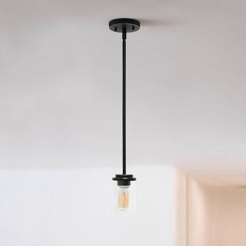 1-Light 5.75" Minimalist Industrial Farmhouse Hanging Clear Cylinder Glass Pendant - Lalia Home