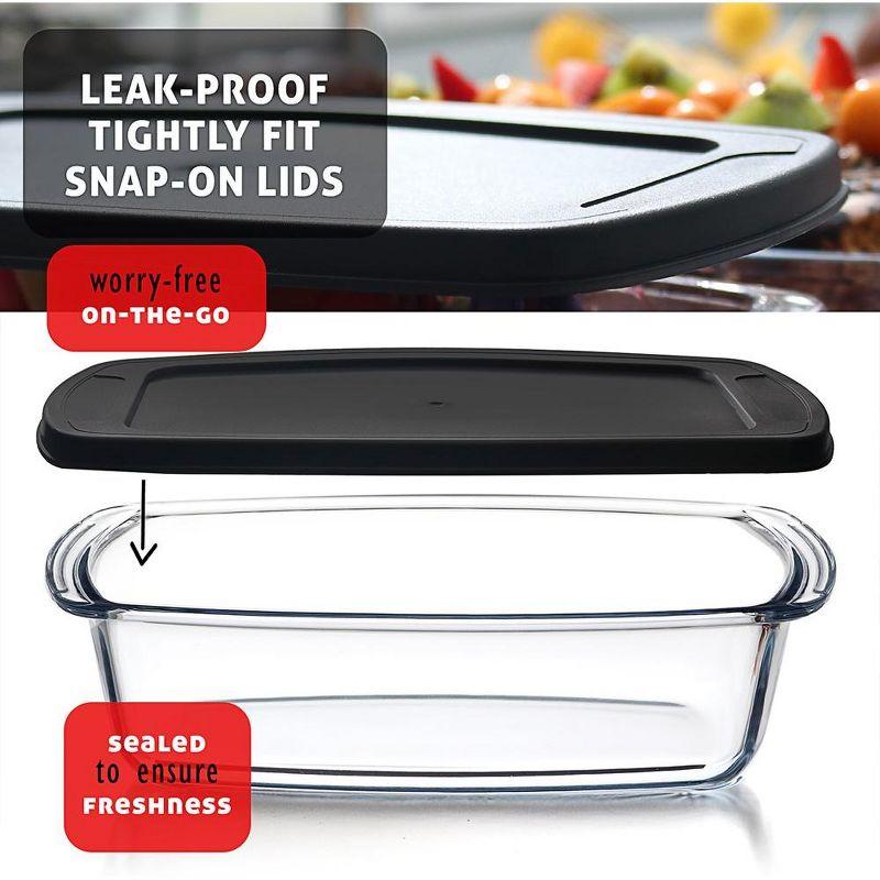 Joytable Set of 3 Bread Loaf Pans with Airtight Lids, 1.9 Quart Deep Rectangular Glass Food Storage Containers