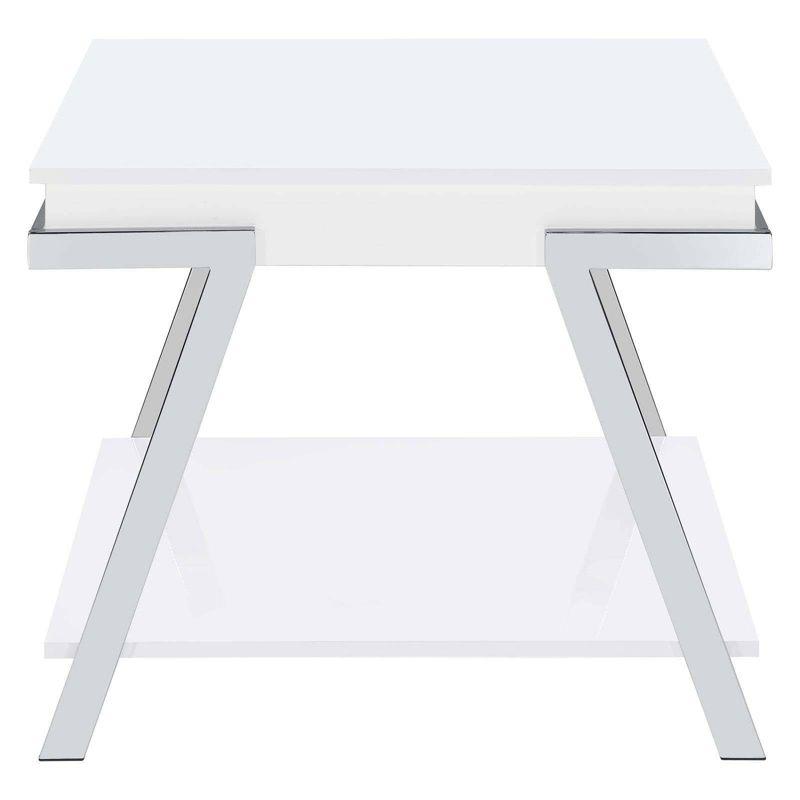 Coaster Marcia Modern Wood Rectangular End Table White High Gloss/Chrome