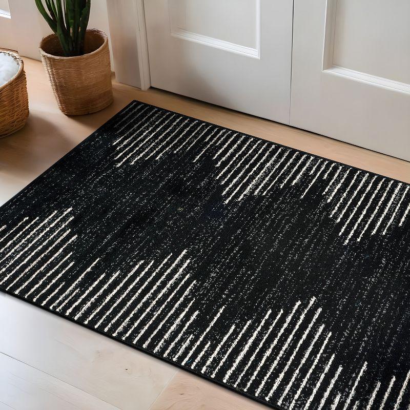 Black and White Geometric Stripe Synthetic Area Rug 2'7" x 4'