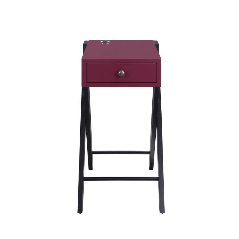 Fierce Side Table with USB Charging Dock Burgundy/Black - Acme Furniture: Living Room, Pullout Drawer, MDF