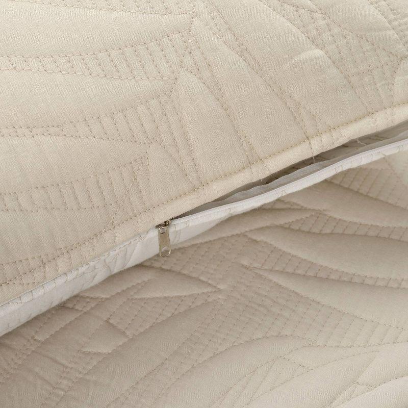 King White Reversible Cotton Quilt Set with Embroidered Leaves