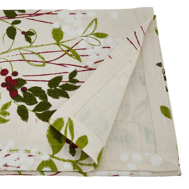 Holiday Botanical Cotton Table Runner with Winter Print