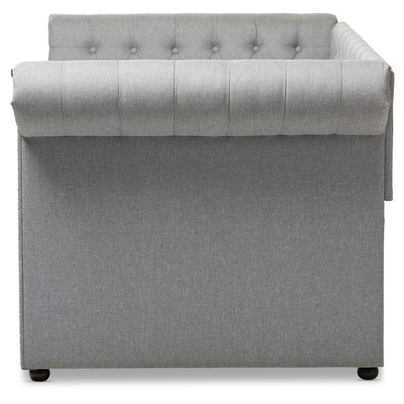 Gray Upholstered Twin Daybed with Trundle and Nailhead Trim