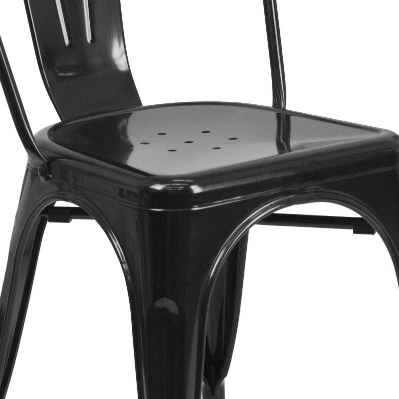 Merrick Lane Black Metal Dining Chair With Curved Vertical Slatted Back And Square Seat