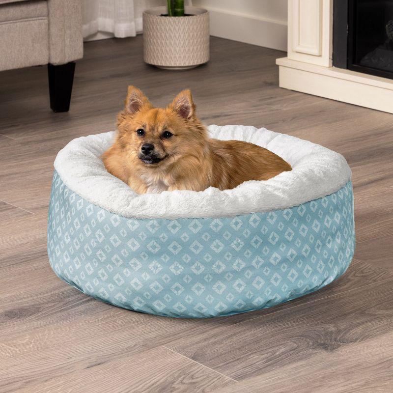 FurHaven Plush & Diamond Print Calming Donut Pet Bed for Dogs & Cats - Small, Aqua